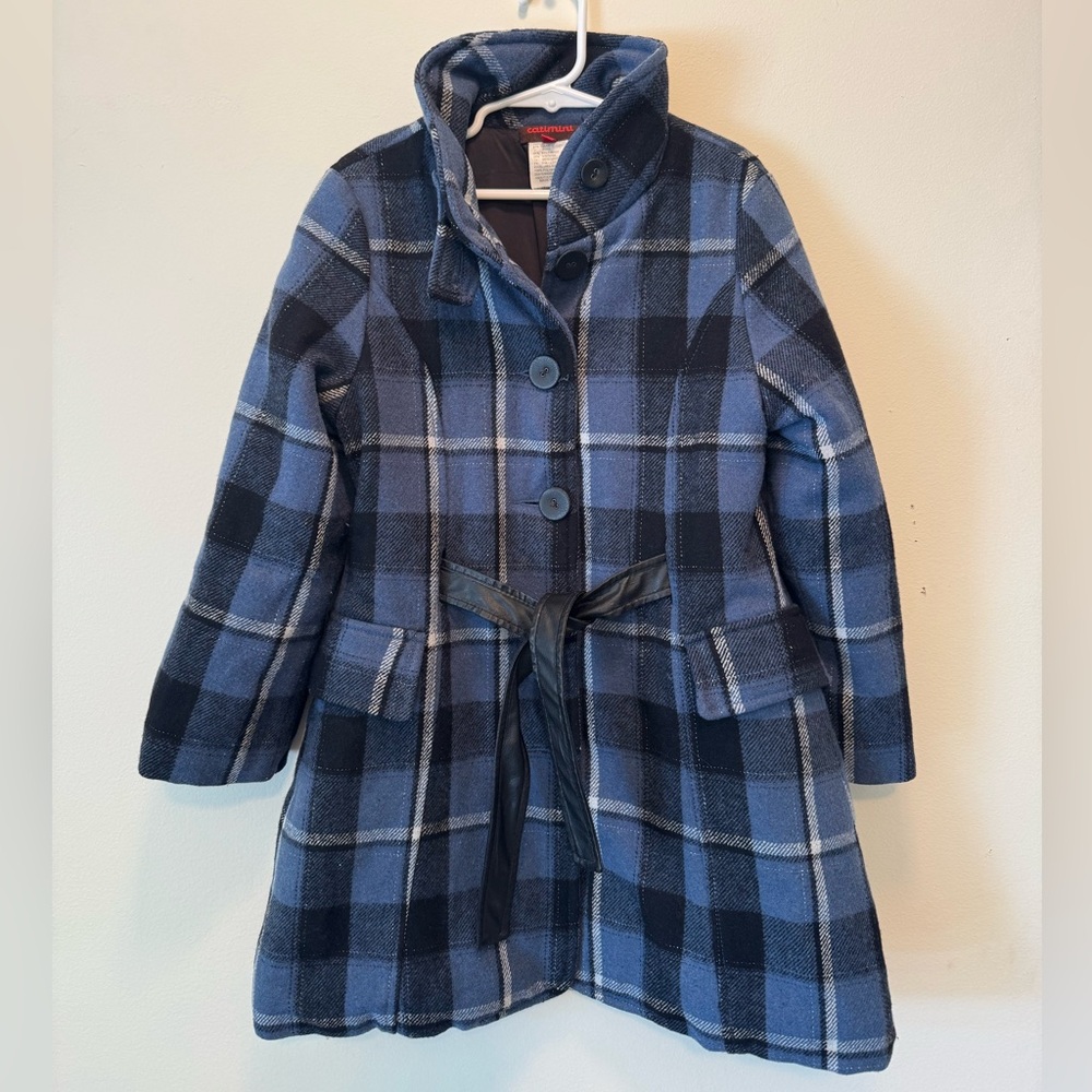 Catimini Designer Size 7 Wool Coat Classic Plaid Design